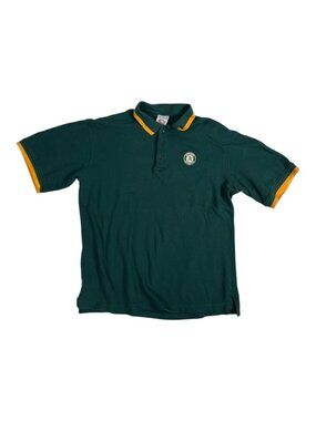 VTG Oakland Athletics Polo Shirt Mens Large Green MLB Baseball True Fan Collared